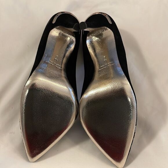 EMY MACK BLACK SUEDE PUMPS, SILVER DESIGN AT TOES. 4.5” HEELS. PADDED IN… - Picture 5 of 10